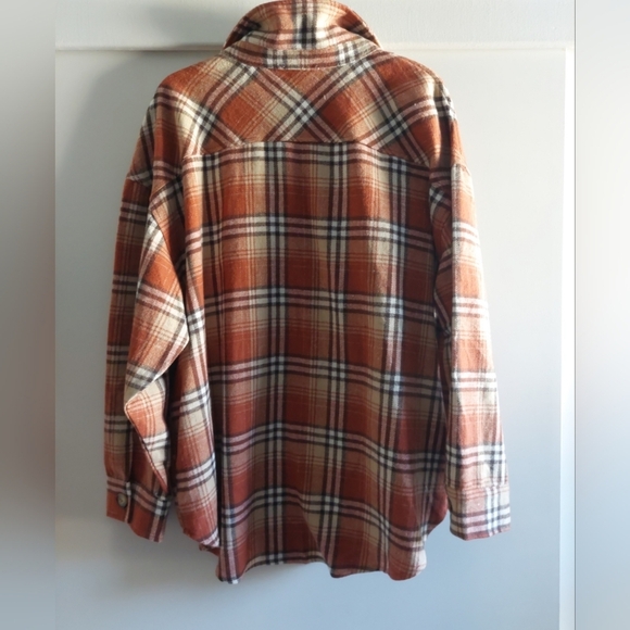 Oversized Plaid Shirt Jacket Women's Large Orange Brown New - Picture 7 of 7